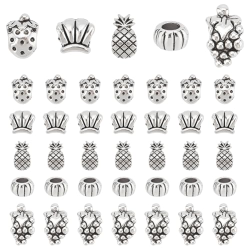 PH PandaHall 150pcs Antikes Silber Obst Perlen 5 Styles Tibetan Styles Perlen Ananas Abstandshalter Perlen Erdbeere lose Perlen Rondelle Europäische Perlen mit 4-5mm Loch für Schmuckherstellung PH PandaHall 150pcs Antikes Silber Obst Perlen 5 Styles Tibetan Styles Perlen Ananas Abstandshalter Perlen Erdbeere lose Perlen Rondelle Europäische Perlen mit 4-5mm Loch für Schmuckherstellung von PH PandaHall