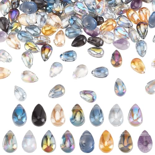PH PandaHall 150pcs Teardrop Glasperlen 15 Farben Wassertropfen Glasperlen Top gebohrt Teardrop Kristall Charms Galvanische Glas-Anhänger für DIY Halskette Armband Ohrring Schmuckherstellung 6x9 mm von PH PandaHall