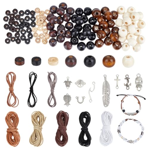 PH PandaHall 158pcs Rosenkranz-Schmuck machen Kit 10mm Holzperlen Kreuz-Anhänger Baum des Lebens Charms Skelett-Feder-Anhänger Meeresschildkröte Link mit 8 Styles Thread für Ostern Armbänder Craft von PH PandaHall