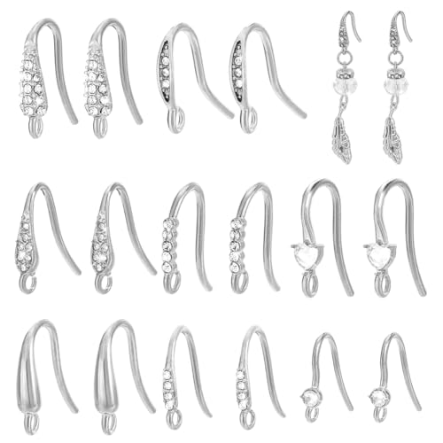 PH PandaHall 16 Stück 8 Stile Zirkonia Ohrringhaken Silber Französische Ohrhaken 304 Ohrringdraht Aus Edelstahl Mit Angelhaken Und Öse Zur Herstellung von Ohrringen. von PH PandaHall