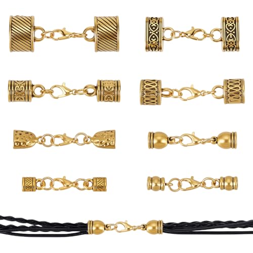 PH PandaHall 16 Stück Lederschnur-Endkappen, 8 Stile goldene Legierung Kordelenden mit Legierung Karabinerverschlüsse Leder Halskette Schnur für DIY Handwerk Schmuckherstellung Fundstücke Halskette PH PandaHall 16 Stück Lederschnur-Endkappen, 8 Stile goldene Legierung Kordelenden mit Legierung Karabinerverschlüsse Leder Halskette Schnur für DIY Handwerk Schmuckherstellung Fundstücke Halskette von PH PandaHall