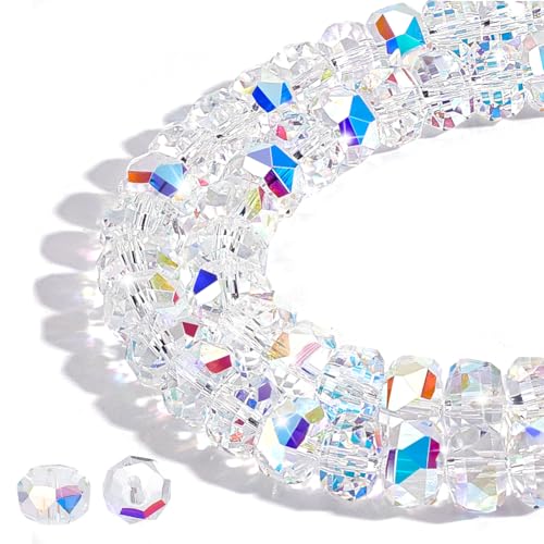 PH PandaHall 160 Stück Klare Facettierte Perlen 8x5mm Rondelle ab Farbe Kristallperlen Glas Flache Bastelperle Für Schmuck Armband Halskette Ohrringherstellung von PH PandaHall