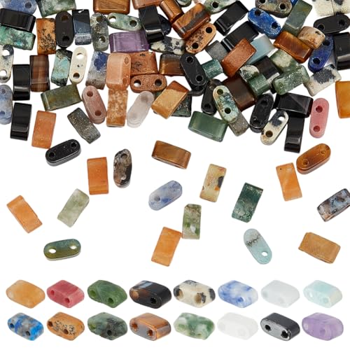 PH PandaHall 160 Stück halbe Tilas-Perlen, natürliche Edelsteinperlen, 2 Löcher, flache Rocailles, rechteckige lose Perlen, mehrsträngige Verbindungsverbinder für Armbänder, Halsketten, Ohrringe von PH PandaHall