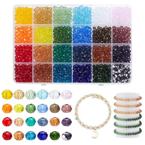 PH PandaHall 1680 Stück Briolette Kristallglasperlen 6mm Facettierte Glasperlen 24 Farben Regenbogen Rondell Lose Bastelperle Für Armbänder Halsketten Ohrringe Schmuckherstellung Blumentaschen Dekor von PH PandaHall
