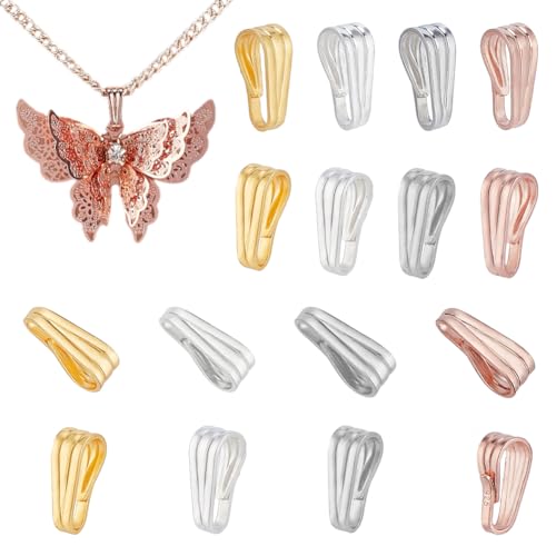 PH PandaHall 16pcs Pinch Bails 925 Sterling Silber Anhänger Verschluss, Verbinder Bails 4 Farben Snap Bail Gold Pinch Anhänger für Halskette Charm DIY Crafts 7x3.5x3.5 mm von PH PandaHall