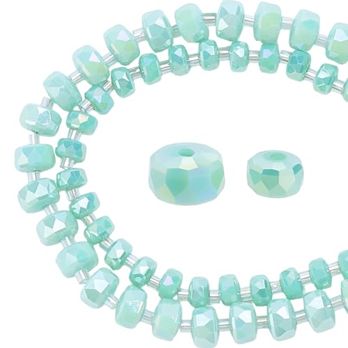 PH PandaHall 179 Stück Facettierte Glasperlen 2 Größen Grüne Kristallperlen 6/8 mm AB-farbene Rondellperlen Elektroplattierte Glasperlen für DIY-Bastelarmbänder, Halsketten, Handyketten von PH PandaHall