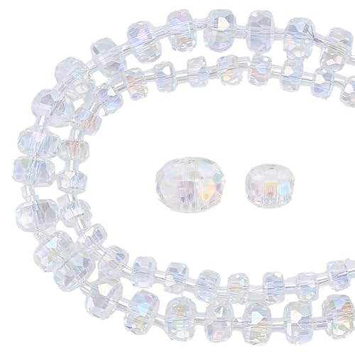 PH PandaHall 179 Stück Facettierte Glasperlen 2 Größen Klare Kristallperlen 6/8 mm AB-farbene Rondellperlen Galvanisierte Armbänder Perlenstrang für Armbänder Halsketten DIY-Basteln von PH PandaHall