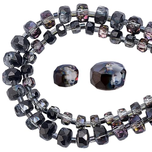PH PandaHall 179 Stück facettierte Glasperlen 2 Größen schwarze Kristallperlen 6/8 mm galvanisierte Glasperlen Rondelle-Perlen lose für DIY Armbänder Halsketten Ohrringe Schlüsselanhänger von PH PandaHall