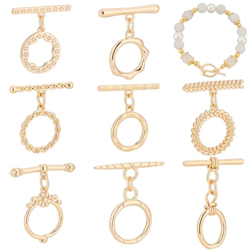 PH PandaHall 18 Karat Vergoldete Knebelverschlüsse 8 Stile T Bar Verschluss Blumenring Oval Messing IQ Knebelverschlüsse Für Armband Halskette Schmuckherstellung DIY Handwerk von PH PandaHall