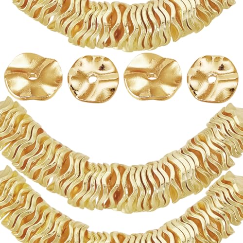 PH PandaHall 18 Karat vergoldete Abstandshalter-Perlen, 8 mm, gewellte Scheibenperlen, flach, rund, Messing, lose Perlen, Abstandshalter, Metallperlen für stapelbare Halsketten, Armbänder, Ohrringe PH PandaHall 18 Karat vergoldete Abstandshalter-Perlen, 8 mm, gewellte Scheibenperlen, flach, rund, Messing, lose Perlen, Abstandshalter, Metallperlen für stapelbare Halsketten, Armbänder, Ohrringe von PH PandaHall