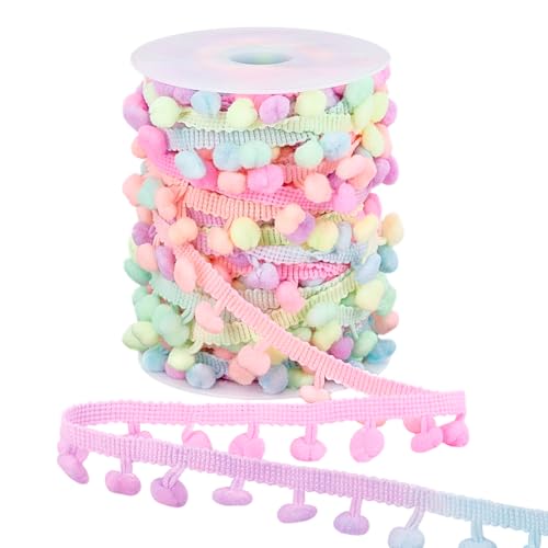 PH PandaHall 18.3m Pompom Bordüre 10mm Kugelfransenband Regenbogenfarben Pompoms Quastenbesatz Für Partydekoration Kleidung DIY Basteln Nähen 12mm Kugel von PH PandaHall