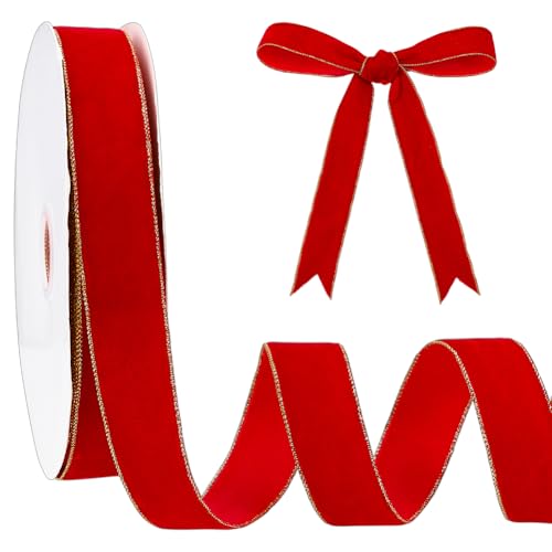 PH PandaHall 18.3m Rotes Samtband 25mm Weihnachtsdekorationsband Mit Goldrand Für Weihnachtsbaum Kranz Schleifen Hochzeit Partys Geschenkverpackung PH PandaHall 18.3m Rotes Samtband 25mm Weihnachtsdekorationsband Mit Goldrand Für Weihnachtsbaum Kranz Schleifen Hochzeit Partys Geschenkverpackung von PH PandaHall