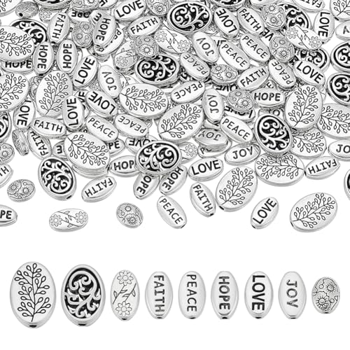 PH PandaHall 180 Stück 9 Stile Faith Beads Ovale Abstandsperlen Mit Worten Tibetischer Stil Silberne Abstandsperle Für Armband Halskette Schmuckherstellung 7~14mm PH PandaHall 180 Stück 9 Stile Faith Beads Ovale Abstandsperlen Mit Worten Tibetischer Stil Silberne Abstandsperle Für Armband Halskette Schmuckherstellung 7~14mm von PH PandaHall