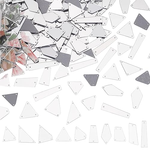 PH PandaHall 180pcs 10 Stile Nähen auf Spiegel Flache Rückseite Acryl Nähen auf Stein Unregelmäßige Spiegel Lose Perlen DIY Gespiegelte Strasssteine für Kleid Dekoration Abendkleider Tuch von PH PandaHall