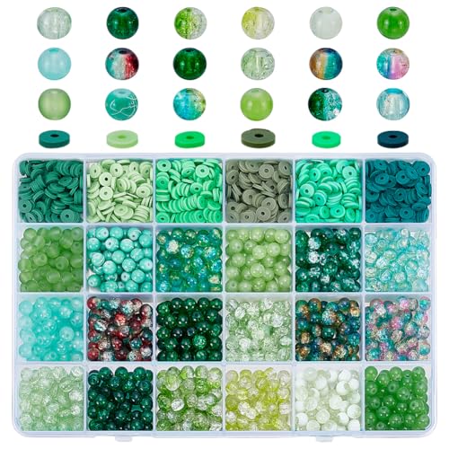 PH PandaHall 1848 Stück 24 Farben Glasperlen 6mm Crackle Glasperlen Lampwork Kristallperle Mit Polymer Ton Abstandshaltern Zur Schmuckherstellung Grüne Serie PH PandaHall 1848 Stück 24 Farben Glasperlen 6mm Crackle Glasperlen Lampwork Kristallperle Mit Polymer Ton Abstandshaltern Zur Schmuckherstellung Grüne Serie von PH PandaHall