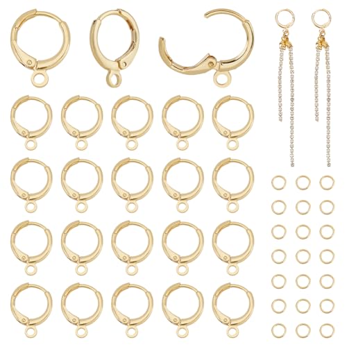 PH PandaHall 18K vergoldeter Ohrring Kit 30 Stück Messing-Ohrring-Haken Huggie Hoop Leverback Ohrring Haken mit 30 Stück 6mm Edelstahl offene Sprung Ringe für Mama Frauen Männer Schmuckherstellung PH PandaHall 18K vergoldeter Ohrring Kit 30 Stück Messing-Ohrring-Haken Huggie Hoop Leverback Ohrring Haken mit 30 Stück 6mm Edelstahl offene Sprung Ringe für Mama Frauen Männer Schmuckherstellung von PH PandaHall