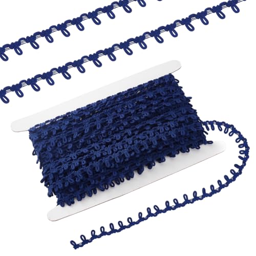 PH PandaHall 19 Yards Zopfbesatz Mit Elastischen Knopfschlaufen 1/2 Zoll (14mm) Blauer Knopf Elastisches Schlaufenband Knopfschlaufe Zum Nähen von Kostümen Basteln Kleidern von PH PandaHall