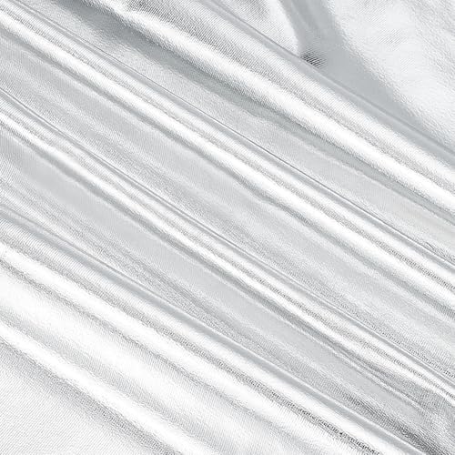 PH PandaHall 1m Metallischer Folienstoff Silberne glänzende Stretch-Stoffe 1.6m breite Polyester-Elasthan-Stretch-Stoffe Folie Nähtuch Lame Stoff für Tanzkleidung Kunsthandwerk Kostüme Dekoration von PH PandaHall
