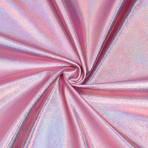 PH PandaHall 1m Rosa Metallic-Folien-Stoff 1.5m breite Spandex-Stretch-Stoffe Glänzende Polyester-Stretch-Stoffe Folie Nähstoff Lame Fabric für Tanzkleidung Kunsthandwerk Kostüme Dekoration von PH PandaHall