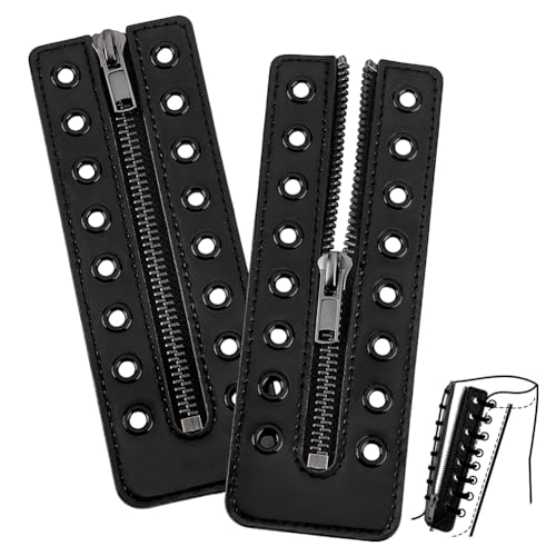 PH PandaHall 2 Stk. Leder-Boot-Zipper-Einsätze 16x5.5cm Schwarze Schlaufenlose Schuhsenkelösen Zipperseile für DIY Herren- und Damen-Sneaker Loch: 5mm von PH PandaHall