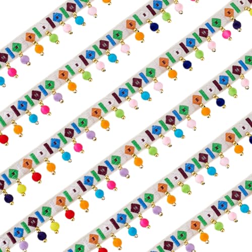 PH PandaHall 2 Yards Böhmische Tassel Fransen Borte 23mm Vintage Jacquard Polyesterband mit Pompom Spitzenband für Nähcrafts Heimschmuck Vorhänge Kissen Teppichbedarf Weiß PH PandaHall 2 Yards Böhmische Tassel Fransen Borte 23mm Vintage Jacquard Polyesterband mit Pompom Spitzenband für Nähcrafts Heimschmuck Vorhänge Kissen Teppichbedarf Weiß von PH PandaHall