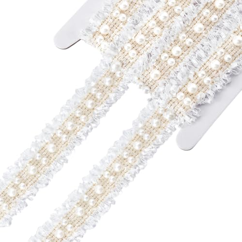 PH PandaHall 2 Yards Perlengestreifter Spitzenband 30mm Breit Weißer Perlengestreifter Umschlag für Kostüm DIY Stoffhandwerk Nähen Hochzeitskleid von PH PandaHall