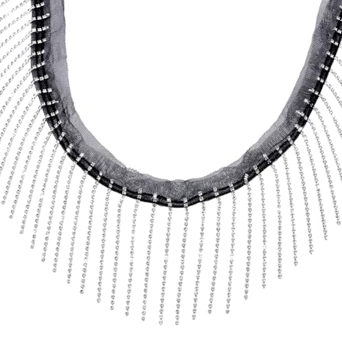 PH PandaHall 2 Yards X 9cm Strass Fransenbesatz Schwarzes Nähbesatz Fransen Hängequastenband Für Vorhang Tischdecke Heimdekoration Kleid von PH PandaHall