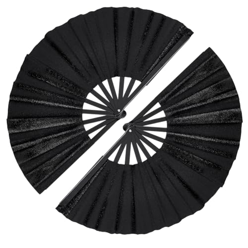 PH PandaHall 2 große Faltfächer mit Glitzer, schwarz, Handventilator, faltbar, chinesische Clack-Fächer, Tai Chi, Kung Fu Fan für Festival, Party, Aufführung, Halloween, EDM, Tanzgeschenke, Damen und von PH PandaHall