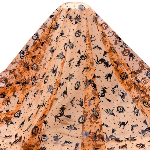 PH PandaHall 2 m dunkelorangefarbener Tüllstoff 1,6 m breiter schwarzer Stoff mit Hexensternmuster Folienstoff Mesh-Spitzenstoffe mit Halloween-Motiven für Halloween-DIY-Kleidung und Accessoires PH PandaHall 2 m dunkelorangefarbener Tüllstoff 1,6 m breiter schwarzer Stoff mit Hexensternmuster Folienstoff Mesh-Spitzenstoffe mit Halloween-Motiven für Halloween-DIY-Kleidung und Accessoires von PH PandaHall