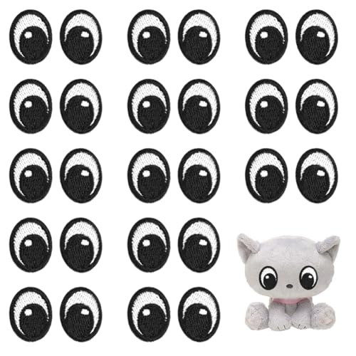 PH PandaHall 20 Paar Weiße Schwarze Augen Aufnäher, Niedliche Augen Stickerei Patches Polyester Augen Aufnäher Dekorative Cartoon-Augen Aufnäher für Kleidung Hut Rucksack Schuhe Jacke, 20x15.5mm von PH PandaHall