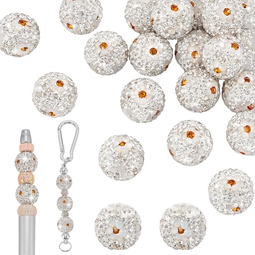 PH PandaHall 20 Stück 16mm Strass Tonperlen Mit Blumen Runde Kristallperlen Glänzende Abstandsperlen Zur Schmuckherstellung Discokugel Perlen Für Weihnachten PH PandaHall 20 Stück 16mm Strass Tonperlen Mit Blumen Runde Kristallperlen Glänzende Abstandsperlen Zur Schmuckherstellung Discokugel Perlen Für Weihnachten von PH PandaHall