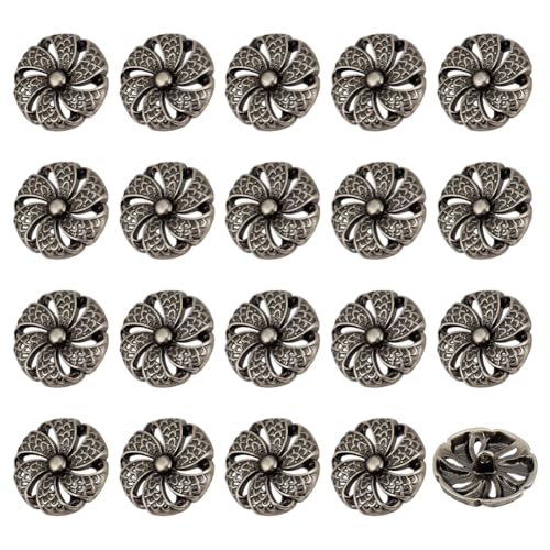 PH PandaHall 20 Stück Blumenknopf mit Stiel 25 mm Nähknöpfe Metallknöpfe in Blumenform Antike silberne Vintage-Knöpfe, dekorativ für Kleidung, Kostüme, Mäntel, Jacken, Nähprojekte, Bastelarbeiten von PH PandaHall