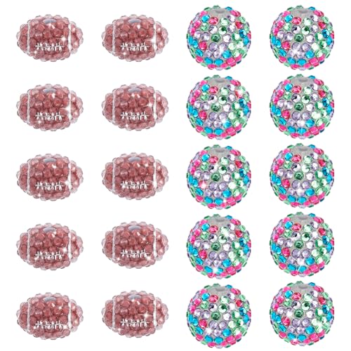 PH PandaHall 20 Stück Kunstharz Strassperlen 20mm Pavé Diskokugeln 2 Stil Rugby Strassperlen Glitzernde Kristallperlen Zur Schmuckherstellung. Bohrung: 2.5~2.8mm von PH PandaHall