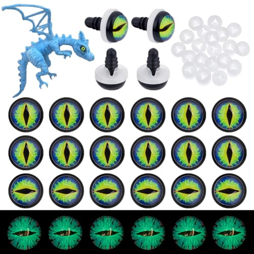 PH PandaHall 20 Stück Leuchtende Drachenaugen 12mm Sicherheitsaugen Zum Basteln Im Dunkeln Augen Cabochons Grünes Leuchtauge Für Gehäkelte Stofftiere Teddy von PH PandaHall