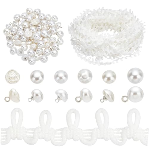 PH PandaHall 20 Yard Weiße Knopfschlaufen Für Hochzeitskleider Zierlicher Zopfbesatz Quaste Fransen Spitzenbesatz Mit 60 Stück Perlenknöpfen Für Kostümhandwerk Nähen Hochzeit Brautkleid Dekoration von PH PandaHall