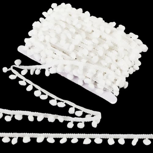 PH PandaHall 20 Yards Weiße Ballfranse Mit 12mm Bällen 1 Zoll (25mm) Breites Spitzenband Zum Nähen Pom Pom Besatz Quastenbesatz Für Vorhänge Kissen Kleidung von PH PandaHall