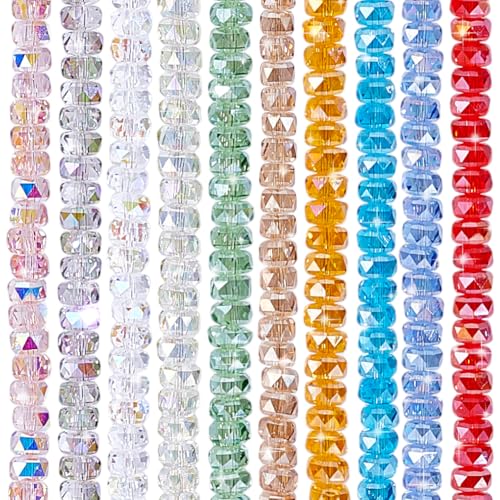 PH PandaHall 200 Stück 10 Farben Facettenperlen 8x5mm Rondelle ab Farbe Kristallperlen Glas Flache Bastelperle Für Schmuck Armband Halskette Ohrringherstellung von PH PandaHall