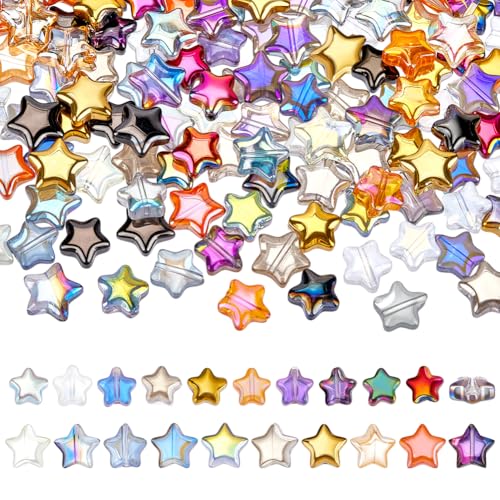 PH PandaHall 200 Stück 10 Farben Glas Sternperlen 8mm 10mm Galvanisierte Kristallperlen ab Farbe Bastelperle Für Die Herstellung von Schmuck Armbändern Halsketten Und Ohrringen von PH PandaHall