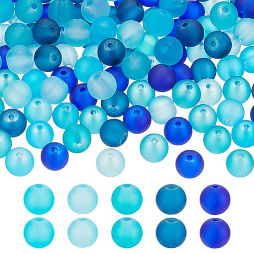 PH PandaHall 200 Stück Blaue mattierte Glasperlen 8 mm runde Armbandperlen 5 Farben transparente mattierte Kristallperlen Lose Glasperlen für Schmuck für Sommer Perlenketten Armbänder PH PandaHall 200 Stück Blaue mattierte Glasperlen 8 mm runde Armbandperlen 5 Farben transparente mattierte Kristallperlen Lose Glasperlen für Schmuck für Sommer Perlenketten Armbänder von PH PandaHall