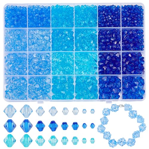 PH PandaHall 2010 Stück 4 Größen Blaue Facettierte Perlen Acryl Doppelkegel Perlen 3 Farben Kristallperle Lose Meeresbastelperle Für Die Herstellung von Sommerschmuck Armbänder Halsketten 4/6/8/10mm von PH PandaHall