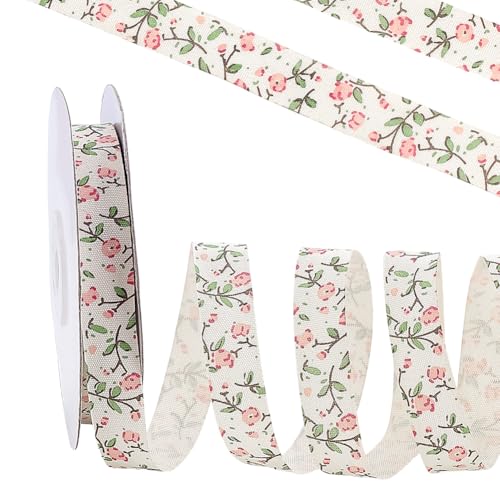 PH PandaHall 20m Blumenband Rosa Blumenband 15mm Breit Blumenmuster Baumwollbänder Vintage Dekobänder Für Geschenkverpackungen Schleifen Kränze Blumensträuße Nähen DIY Basteln Dekoration Party von PH PandaHall