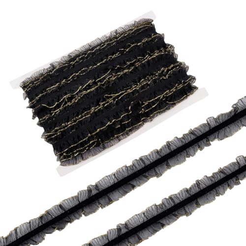 PH PandaHall 20m Schwarze Dehnbare Spitzenborte Organza Geschwungene Gebrätselte Spitzenstoffborte 25mm Doppel-Satin-Elastische Dehnbare Spitzenband mit Goldrand für Näharbeiten Kleidhandwerke PH PandaHall 20m Schwarze Dehnbare Spitzenborte Organza Geschwungene Gebrätselte Spitzenstoffborte 25mm Doppel-Satin-Elastische Dehnbare Spitzenband mit Goldrand für Näharbeiten Kleidhandwerke von PH PandaHall