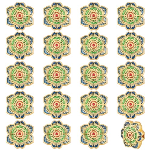 PH PandaHall 20pcs 15mm Emaille Blume Perlen, Matte Gold Blumen Perlen Grüne Blume Abstandshalter Perlen Legierung Emaille Charms Metall hexapetalous Blume Perlen für die Herstellung von Armbändern von PH PandaHall