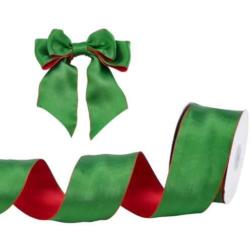 PH PandaHall 22.8 m Weihnachtsdrahtband Rot Grüne Bänder 6.5cm Breites Satin Dekoband Geschenkverpackungsbänder Für Weihnachtsbaumkränze DIY Bastelschleifen Heimdekoration Geschenkverpackung von PH PandaHall