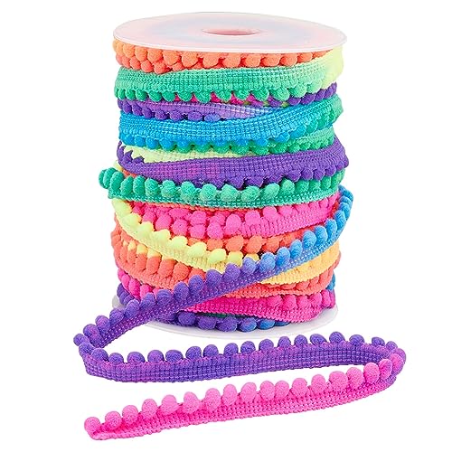 PH PandaHall 22.8m Regenbogen Pom Pom Besatz 11 mm Breiter Kugelfransenbesatz Quastenbesatz Nähen Spitzenband Mit 4mm Pompons Für Zuhause Vorhang Kissen Kleidung DIY Basteln Party Dekoration von PH PandaHall