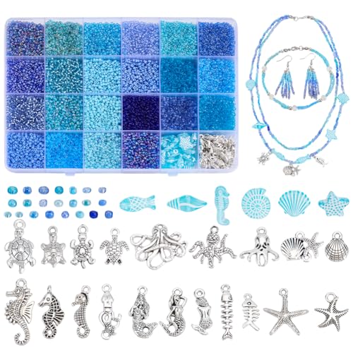 PH PandaHall 22060pcs Blaue Saatgut Perlen Kit 22 Farben 2mm Mini Glasperlen Ozean-Schmuck machen Kit Tier Charms Acryl Perlen Taille Perlen für Sommer Seaside Armband Halsketten Ohrring PH PandaHall 22060pcs Blaue Saatgut Perlen Kit 22 Farben 2mm Mini Glasperlen Ozean-Schmuck machen Kit Tier Charms Acryl Perlen Taille Perlen für Sommer Seaside Armband Halsketten Ohrring von PH PandaHall