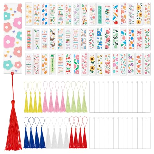 PH PandaHall 24 Acryl Blanko Lesezeichen Mit 24 UV DTF Aufklebern Bunte Quasten Bastel Lesezeichen Für Heimwerker Basteln Etiketten Preisschilder Hängeetiketten Geschenke von PH PandaHall