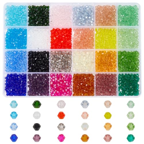 PH PandaHall 24 Farben Kristallperlen 4 mm Glasperlen 2400 Stück Glänzende Bunte Perlen Facettierte Doppelkegel Glasperlen Für Die Herstellung von Armbändern Und Schmuck von PH PandaHall