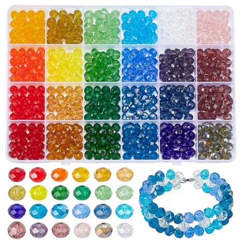 PH PandaHall 24 Farben Kristallperlen 600 Stück Regenbogen Facettenperlen 8mm Rondell Glasperlen Lose Bastelperlen Zur Schmuckherstellung Sommer Armband Halskette Ohrring Blumen Schlüsselanhänger von PH PandaHall