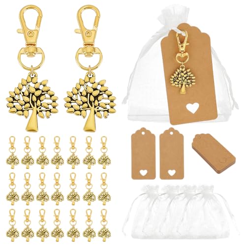 PH PandaHall 24 Sets Baum des Lebens Schlüsselanhänger Gastgeschenke Party Favor Organza Geschenktüten, Goldfarben, 2.36inch von PH PandaHall